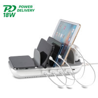 Charging Station Family Evo 63W with PD, Wireless Charger and Cables, grey / white