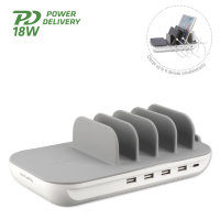 Charging Station Family Evo 63W with PD, Wireless Charger and Cables, grey / white