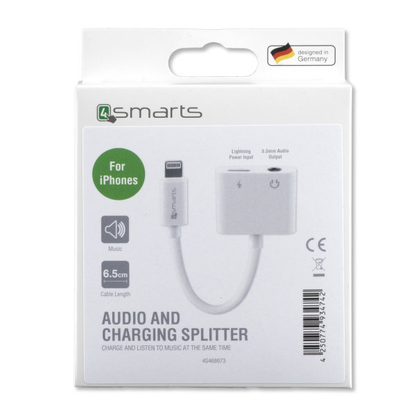 Active Audio and Charging Splitter Lightning to Lightning and 3.5mm AUX white