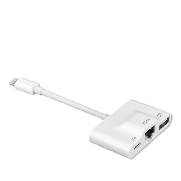3in1 Hub Lightning to Ethernet, USB-A and Lightning, white