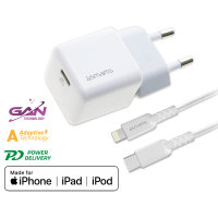 Wall Charger VoltPlug Mini PD 30W with GaN and USB-C to Lightning Cable 1.5m white *MFi certified
