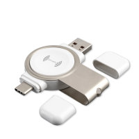 Wireless Charger VoltBeam Mini 2,5W  f&uuml;r Apple Watch 1-7 mit USB-A und USB-C Stecker wei&szlig;