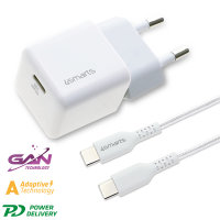 Wall Charger VoltPlug Mini PD 30W with GaN and USB-C to USB-C Cable 1.5m white