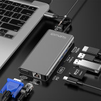 8in1 Hub USB-C auf Ethernet, 4K HDMI, FHD VGA, 2x USB-A 3.0, 1x USB-C PD, Kartenleseger&auml;t, DeX-Modus spacegrau