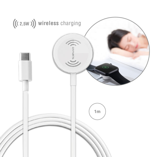 Wireless Charger VoltBeam Mini 2,5W für Apple Watch 1-7 / SE mit USB-C Kabel 1m weiß