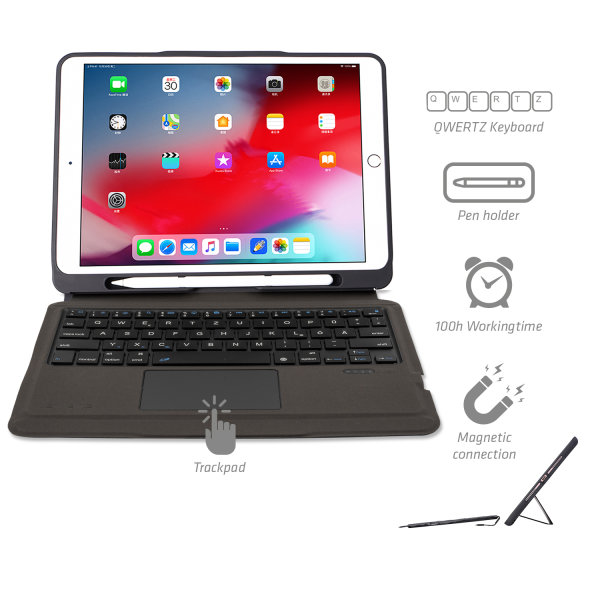 Keyboard Case Solid QWERTZ, Trackpad, Pen Holder, for Apple iPad (7.Gen./8.Gen./9.Gen.)