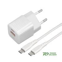 Netzladegerät VoltPlug Duos Mini PD 20W und USB-C Kabel 1,5m weiß