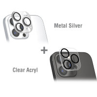 StyleGlass Kamera f&uuml;r Apple iPhone 14 Pro / 14 Pro Max 2er Set Metal silber + klar