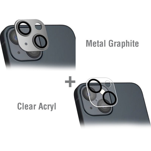 StyleGlass Kamera für Apple iPhone 14 / 14 Plus 2er Set Metal graphit + klar