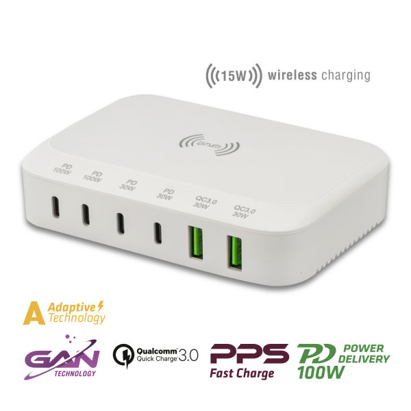 7in1 GaN Charging Station 100W with Wireless Charger white