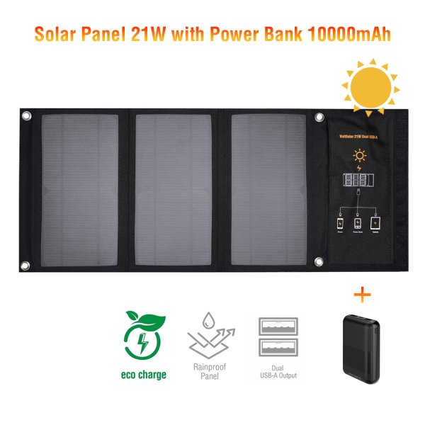 Solar Panel VoltSolar 21W with 10000mAh Power Bank Set