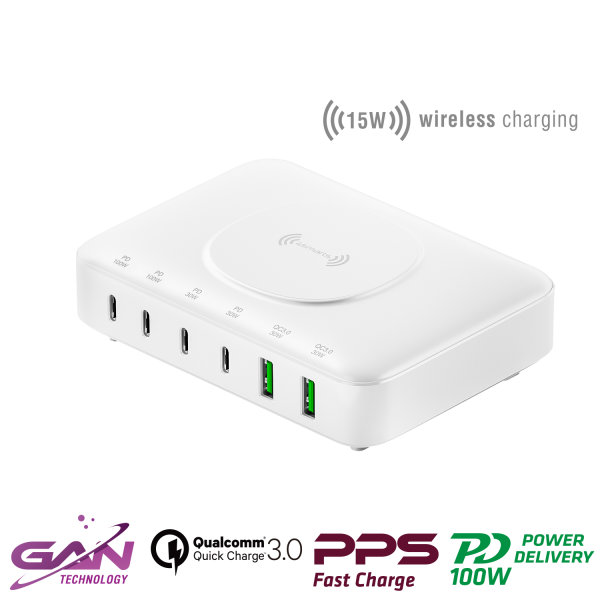 7in1 GaN Charging Station 100W with Wireless white