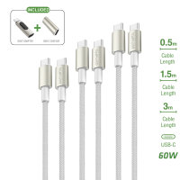 USB-C Cable Set PremiumCord 60W incl. Digit Adapter and Coupler white / silver