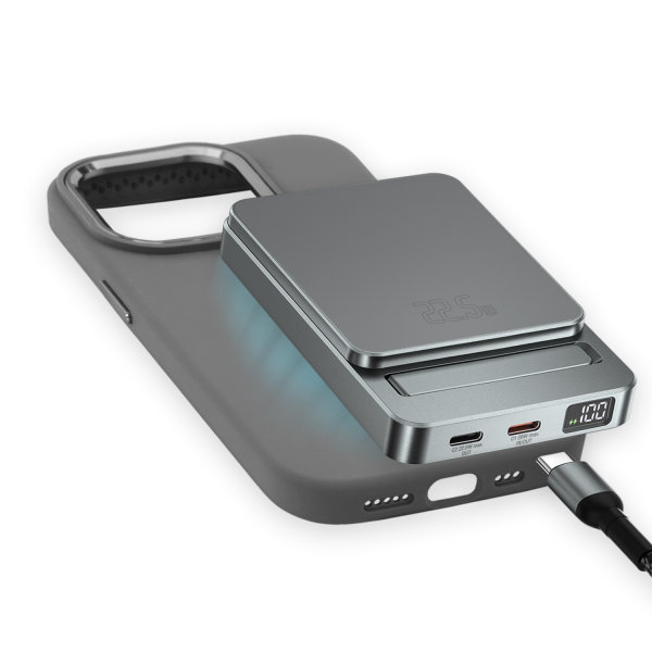 Wireless Powerbank OneStyle mit MagSafe-kompatibler Hülle für Apple iPhone 15, 5000mAh, grau