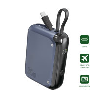 Powerbank Pocket mit integriertem USB-C Kabel 10000mAh 30W stahlblau