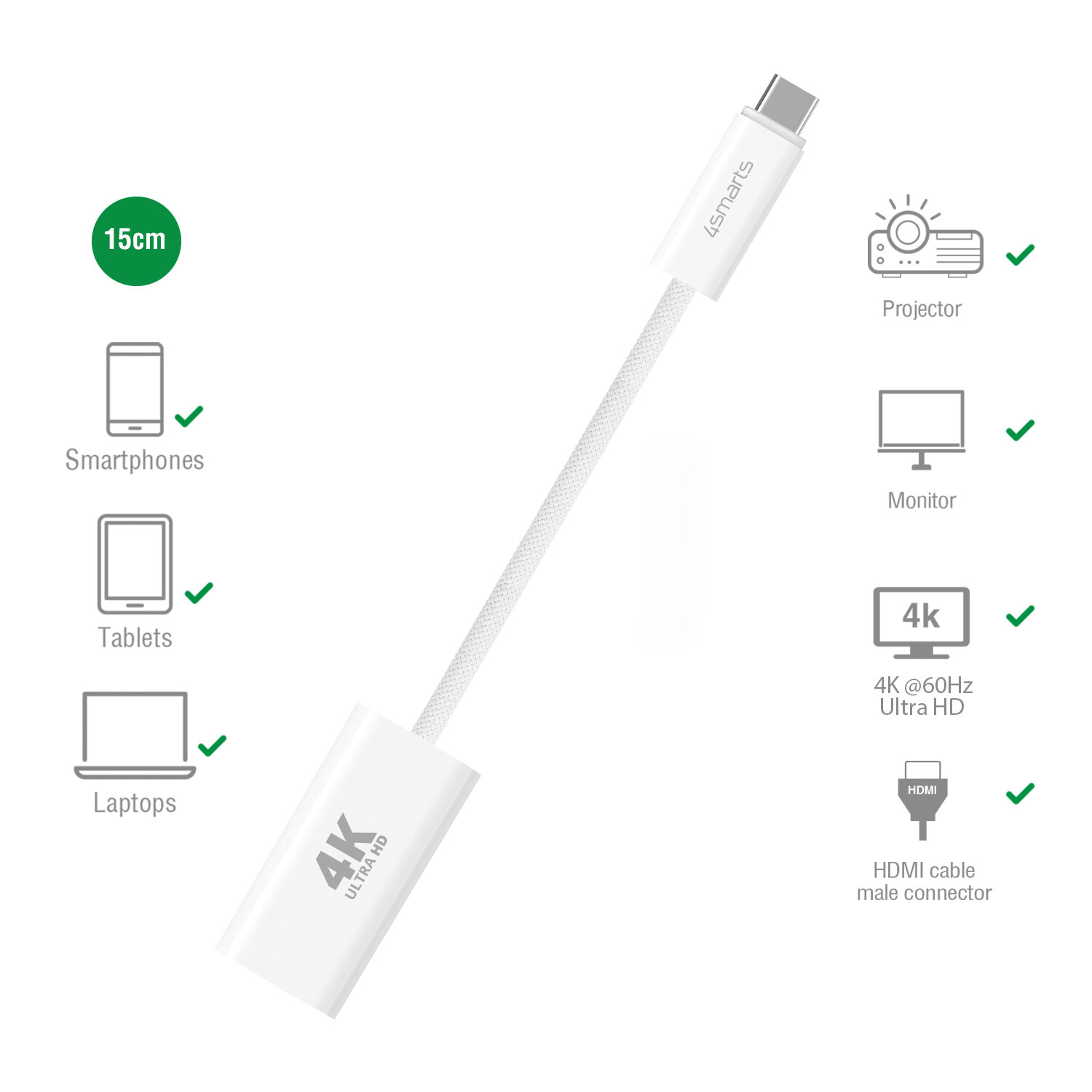 Câble HDMI Noir HDMI 1.4  Mâle Femelle 15 cm