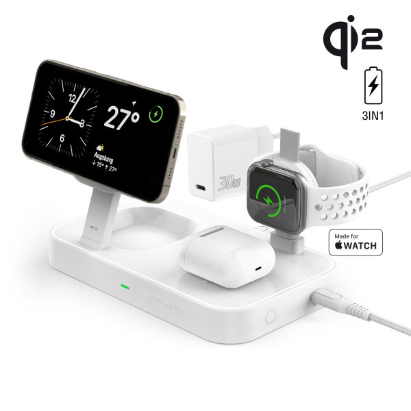 Qi2 Ladestation Trident mit MFi Fast Charger für Apple Watch weiß
