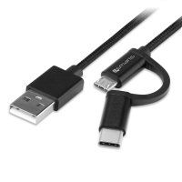 USB-A to Micro-USB and USB-C Cable ComboCord 1m fabric black