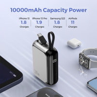 Powerbank Pocket mit integriertem USB-C Kabel 10000mAh 30W silber