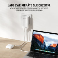 Netzladegerät FlatPlug Duos 65W GaN 1C+1A weiß