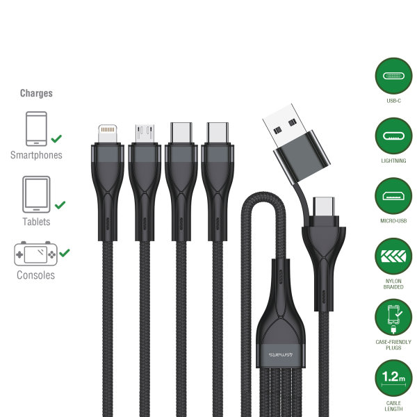 USB-C/A Multi-Ladekabel 4in2 1,2m, schwarz