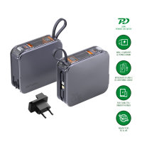 3in1 Hybrid Charger Lucid, Powerbank mit integrierten Kabeln, silber