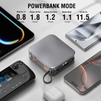 ﻿3in1 Hybrid Charger, Power Bank with integrated cables, silver