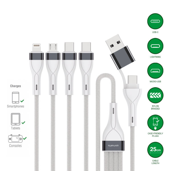 USB-C/A Multi-Charging cable 4in2 25cm, white