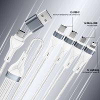 USB-C/A Multi-Charging cable 4in2 25cm, white