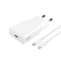 Netzladeger&auml;t PDPlug Slim 20W GaN 1C und USB-C auf Lightning Kabel 1,5m, wei&szlig;