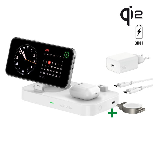 Qi2 Ladestation Trident mit Charger für Apple Watch, weiß