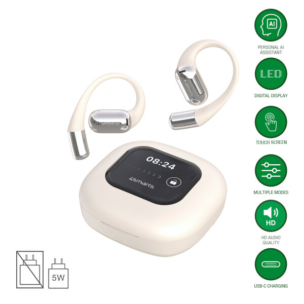 Open-Ear Bluetooth Headset SkyBuds AI Screen, beige