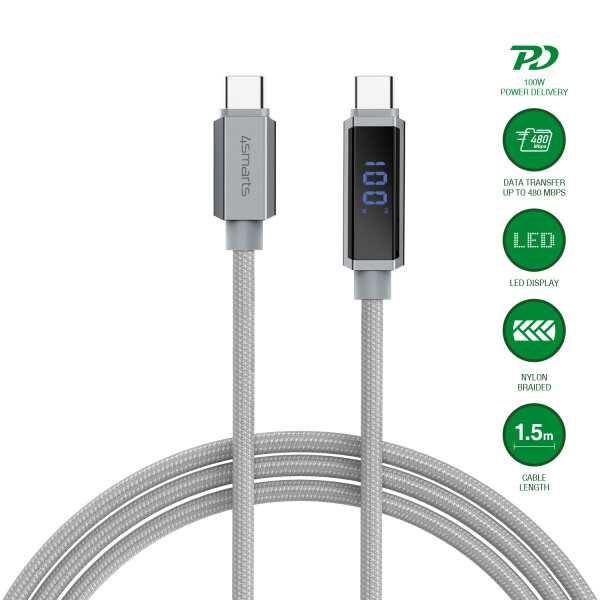 USB-C Cable DigitCord 100W 1,5m, grey