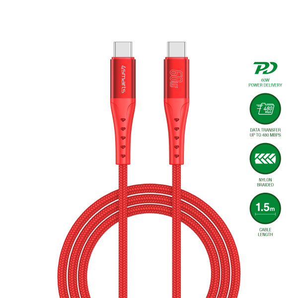 USB-C Kabel PrimeCord 60W 1,5m, rot