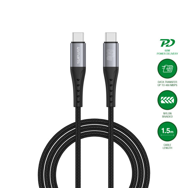 USB-C Kabel PrimeCord 60W 1,5m, schwarz gun