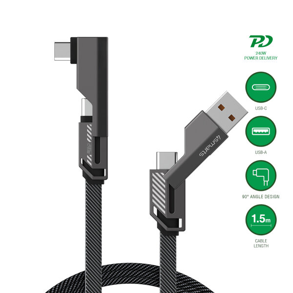 USB-C Cable ComboCord Flat Right Angle 240W, 1,5m, graphit