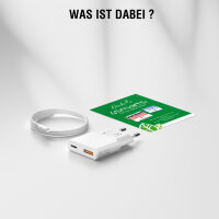 Netzladegerät PDPlug Slim Duos 20W GaN 1C+1A  und USB-C Kabel 1,5m, weiß