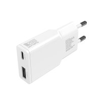 Netzladegerät PDPlug Slim Duos 20W GaN 1C+1A  und USB-C Kabel 1,5m, weiß
