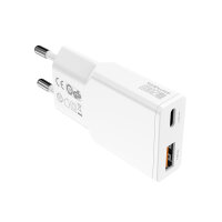 Netzladegerät PDPlug Slim Duos 20W GaN 1C+1A  und USB-C Kabel 1,5m, weiß