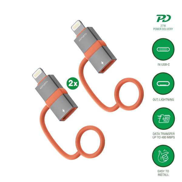 Adapter USB-C to Lightning PD 27W, 2pcs. Set, grey