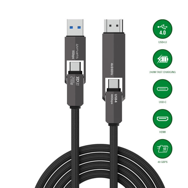 USB4 HDMI Kabel ComboCord 240W 1.5m, schwarz