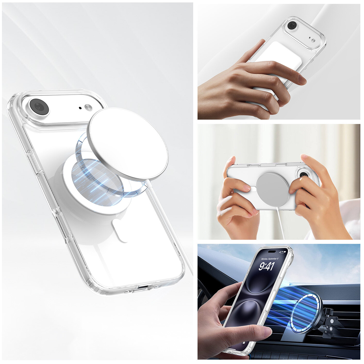 Das 4smarts 360° Premium Protection Set für das MagSafe iPhone Air sorgt für eine präzise Ausrichtung der integrierten Magnete und ermöglicht so die uneingeschränkte Nutzung von MagSafe-kompatiblem Zubehör verschiedener Hersteller.