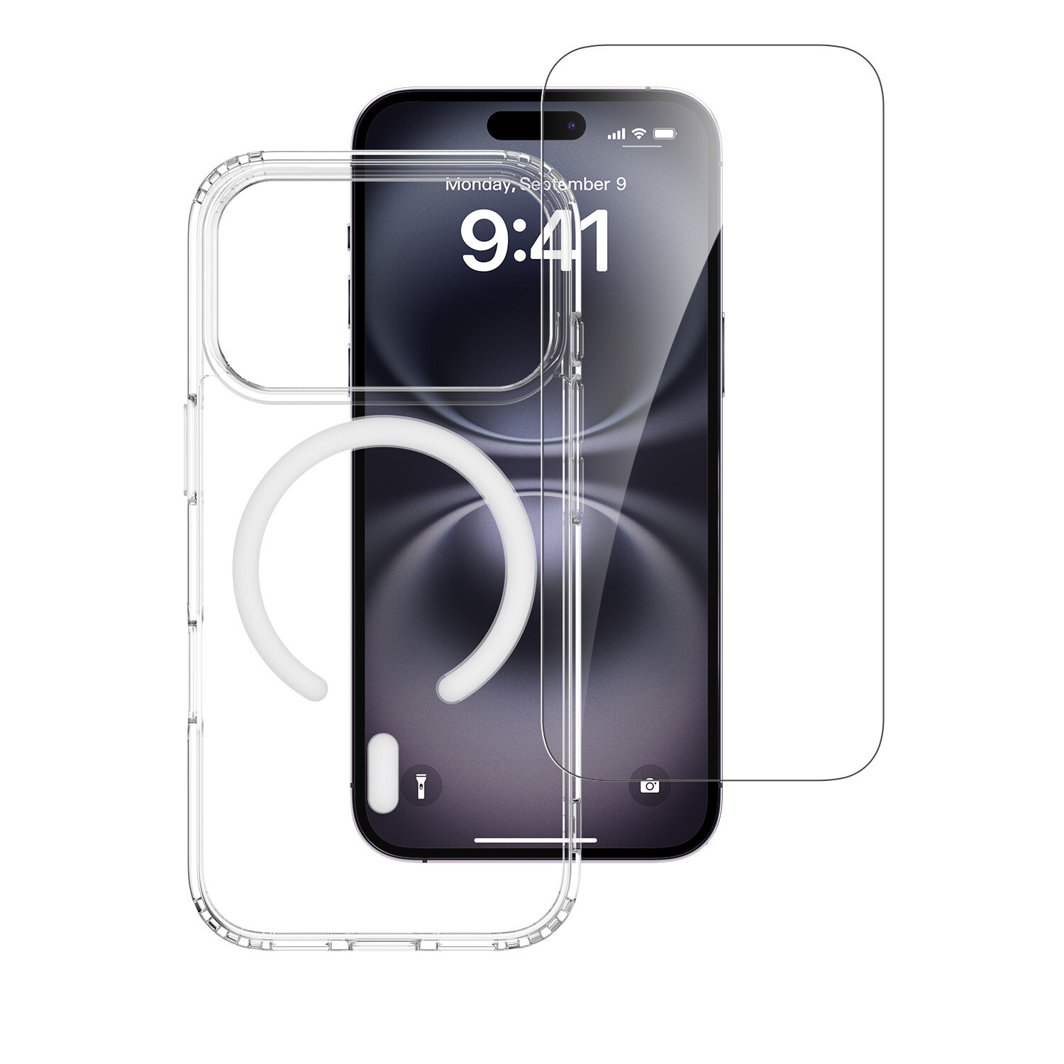 The transparent cover of the 4smarts 360° Premium Protection Set for MagSafe iPhone 17 Pro emphasizes the original design of your device.