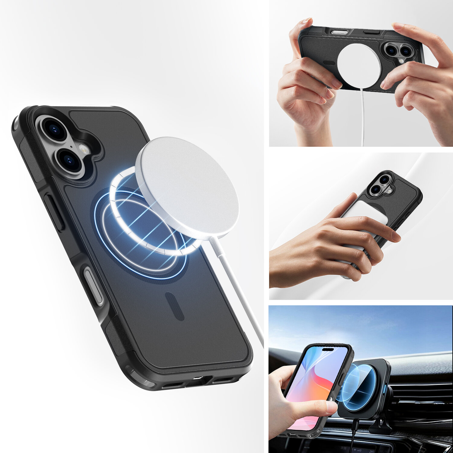 Das Defend Case Magic Stand Case für Apple iPhone 17 ist MagSafe-kompatibel und unterstützt problemlos die Verwendung von MagSafe-Zubehör unterschiedlicher Hersteller.