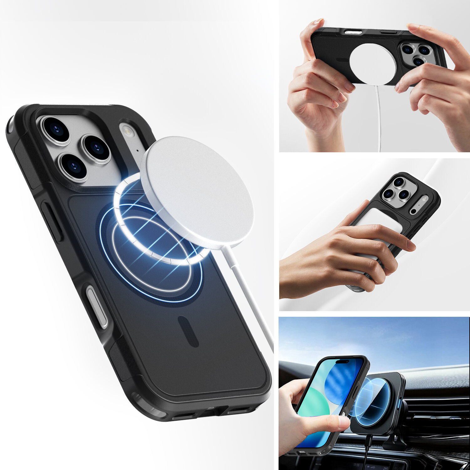 Das Defend Case Magic Stand Case für Apple iPhone 18 Pro / 17 Pro ist MagSafe-kompatibel und unterstützt problemlos die Verwendung von MagSafe-Zubehör unterschiedlicher Hersteller.