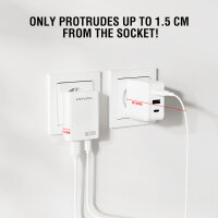 Netzladegerät FlatPlug Duos 20W GaN 1C+1A, weiß
