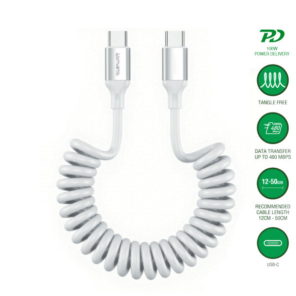 USB-C Spiralkabel 100W, weiß