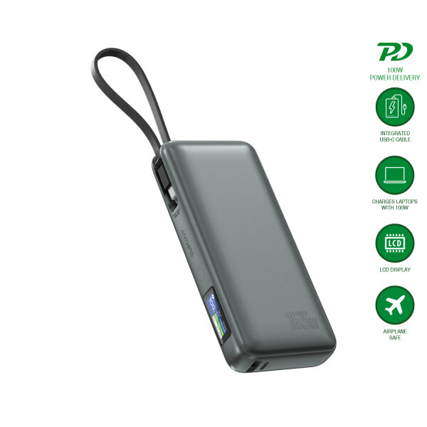Powerbank Enterprise mit integriertem USB-C Kabel 20000mAh 165W, spacegrau