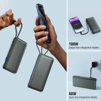 Powerbank Enterprise mit integriertem USB-C Kabel 20000mAh 165W, spacegrau
