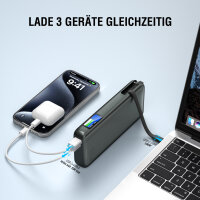 Powerbank Enterprise mit integriertem USB-C Kabel 20000mAh 165W, spacegrau